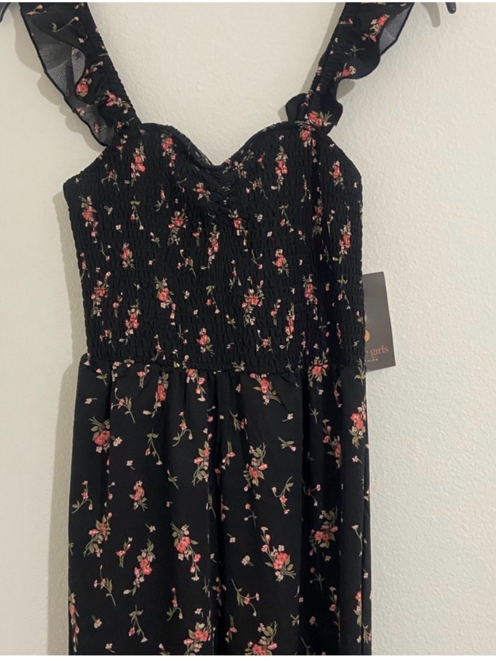Black Floral Ruffle-Strap Sundress